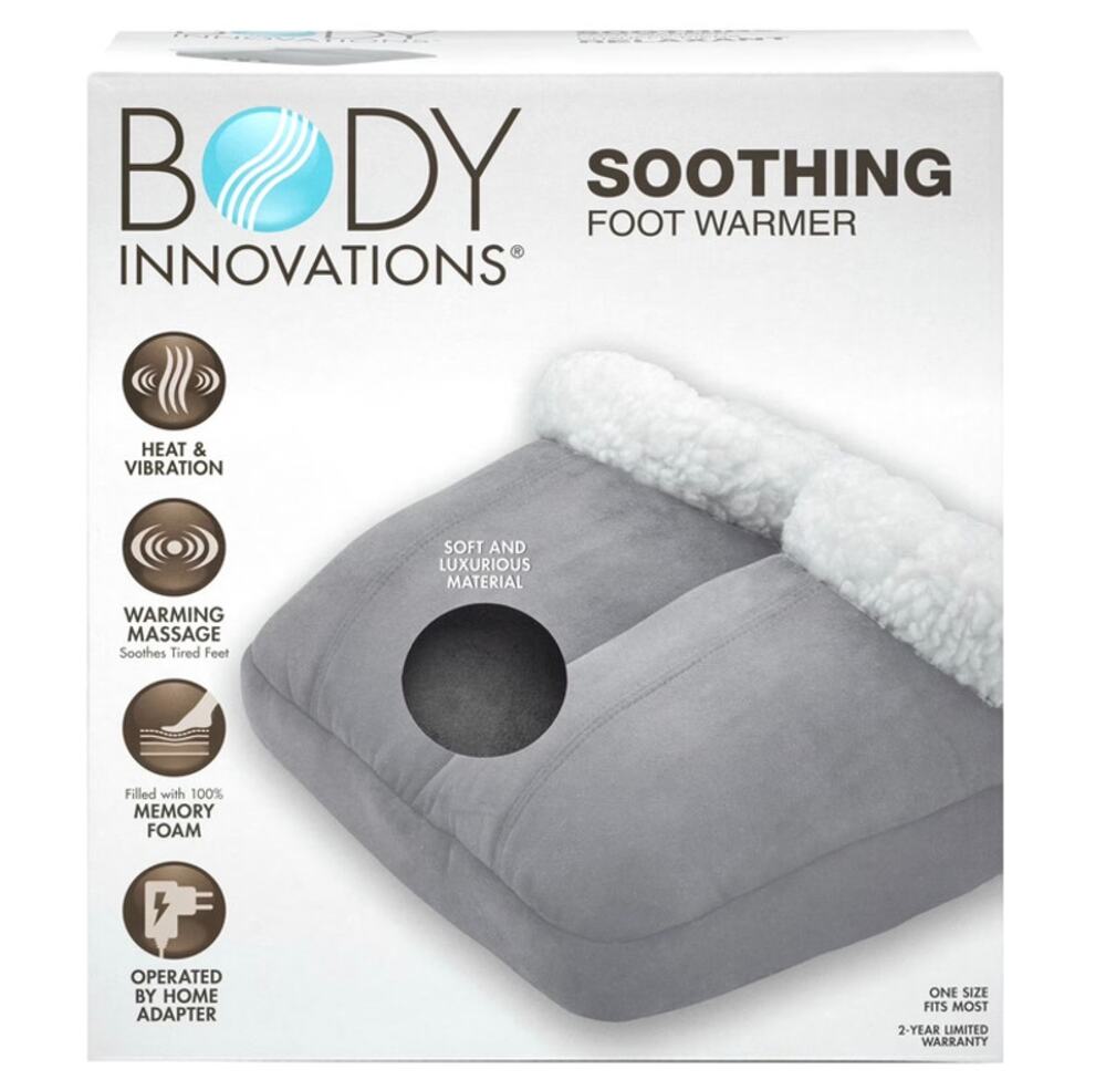 Body Innovations Soothing Foot Memory Foam Warmer/Massager Soft/Fuzzy Gray NEW!!